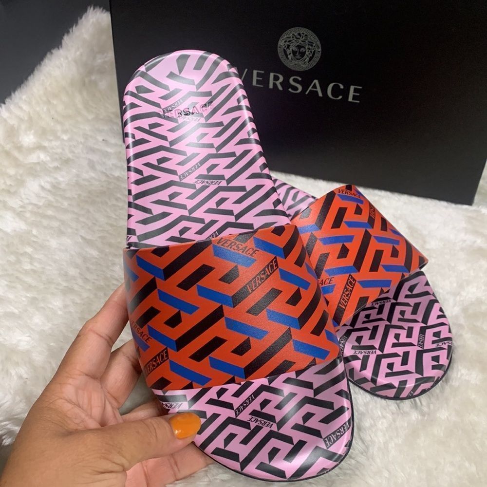 Versace La Greca Multicolored Slides - image 3